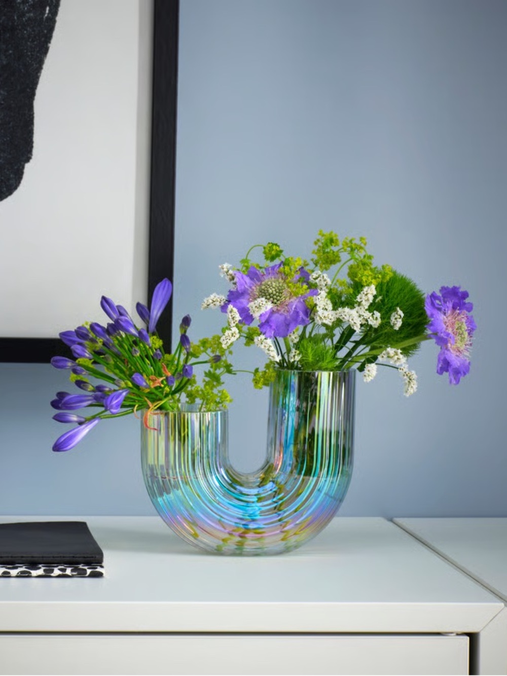 Iridescent U-Shaped Glass Vase